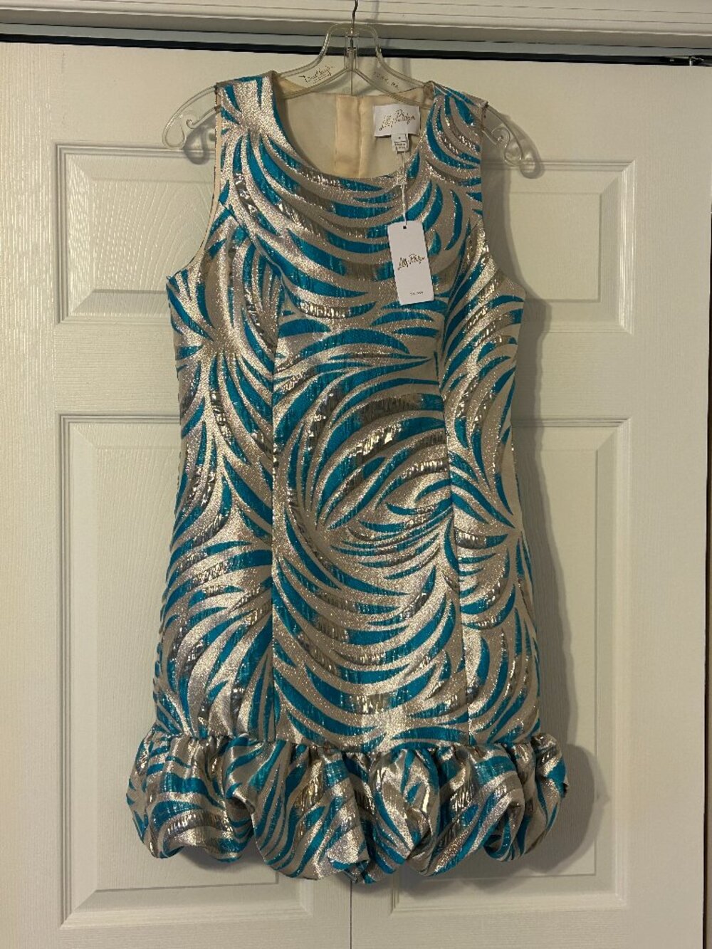 NWT LILLY PULITZER Faylinn Sz 8 Breezy Aqua Midnight Sparks Brocade Shift Dress